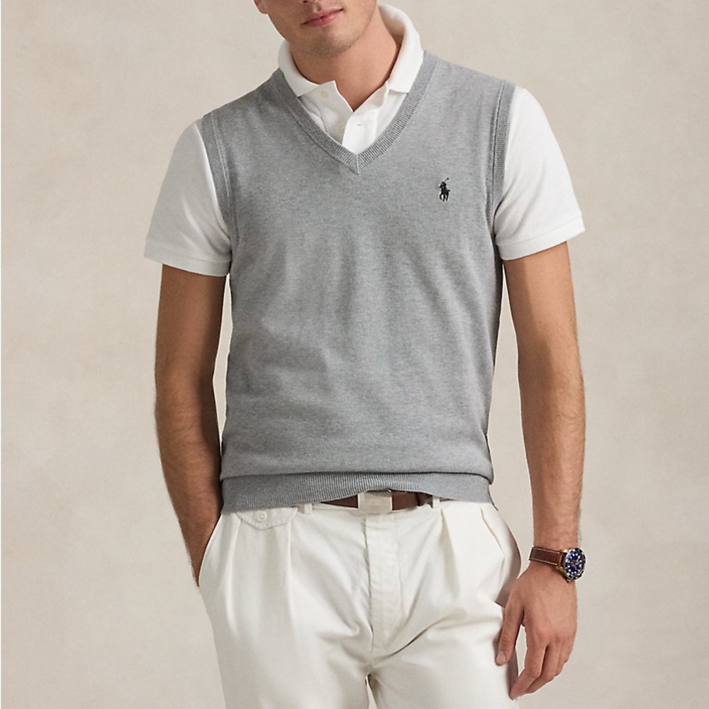 Ralph Lauren Light Gray V-Neck Sweater Vest 100% Pima Cotton